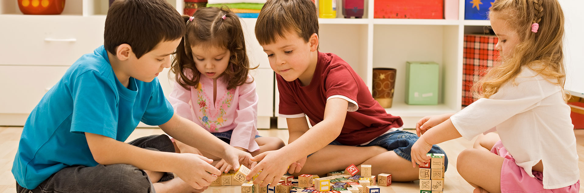 Children playing with educational blocks at Bright Beginnings West, Pitman, NJ